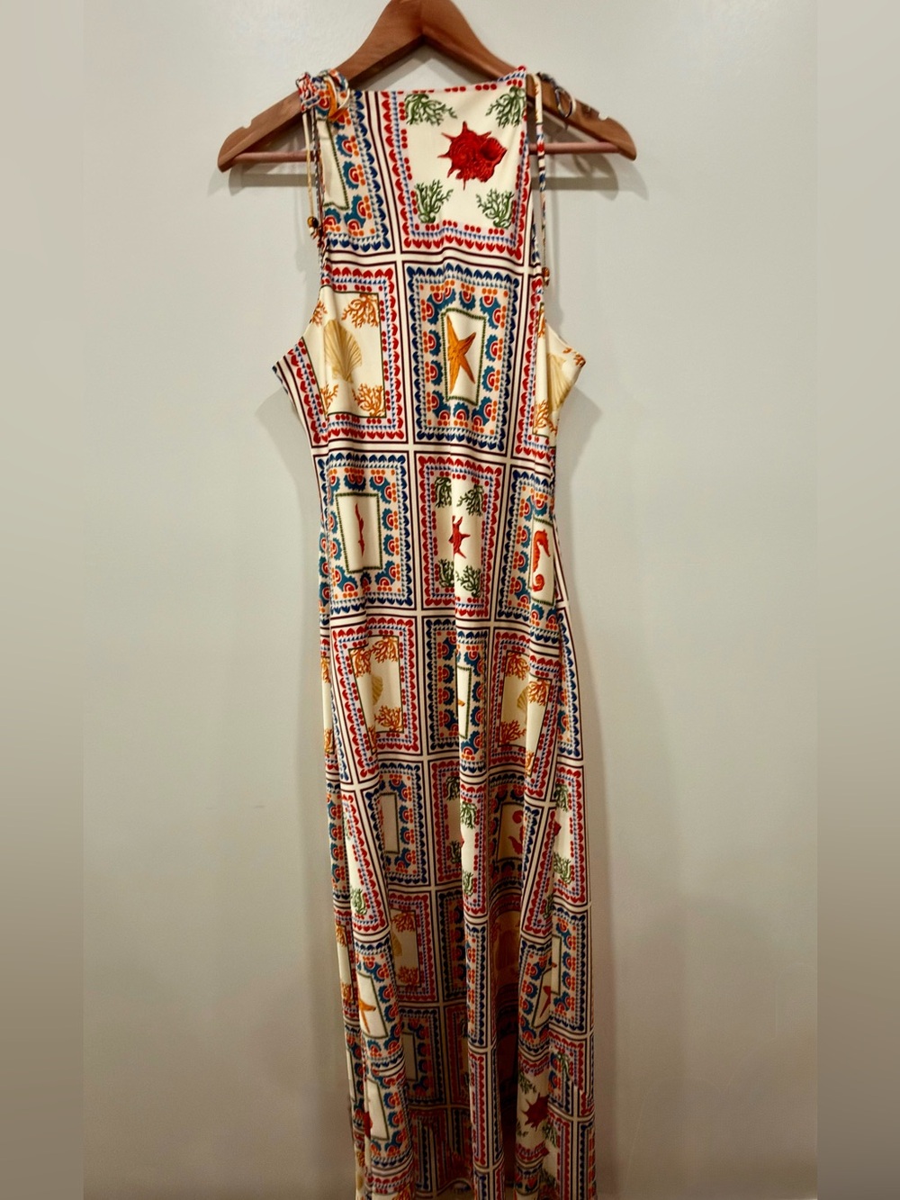 Anthropologie Ocean Mosaic Print Tile-Print Maxi Dress in Cream and Coral - Picture 4 of 8